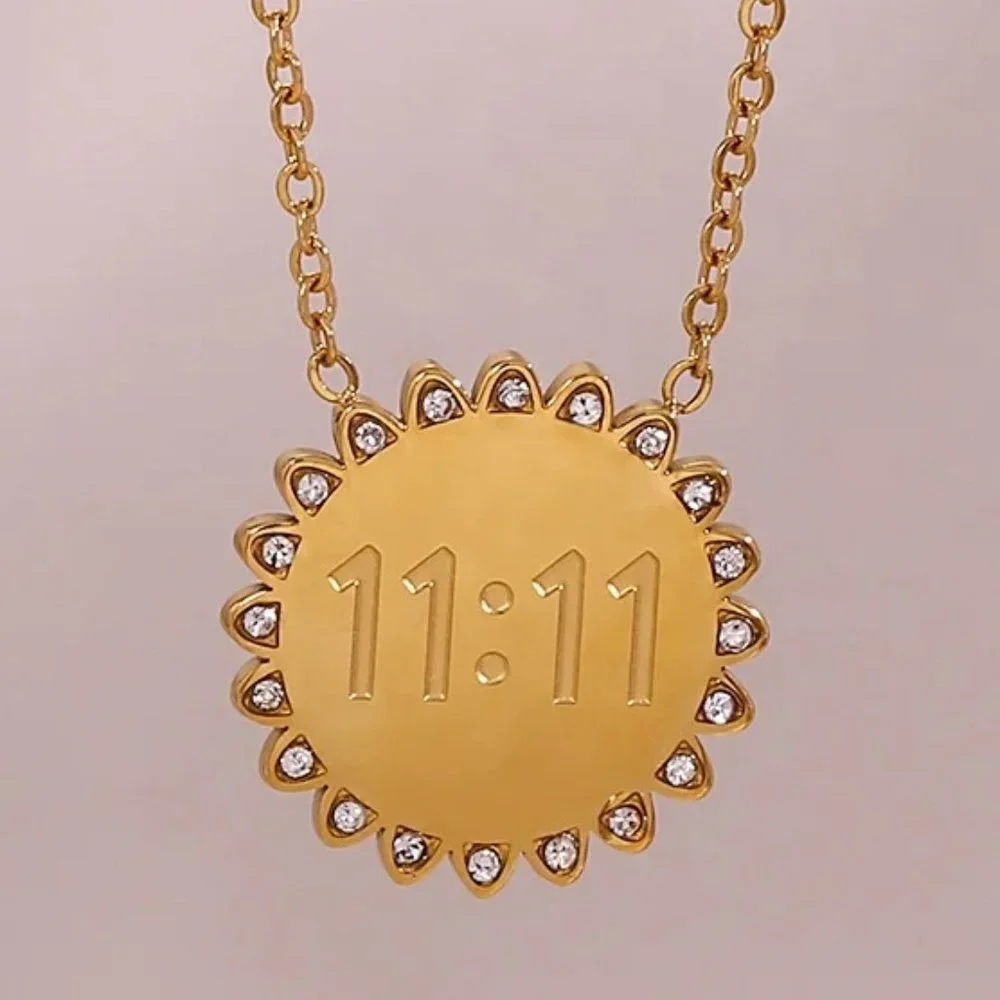 1111 Sun Flower Angel Number Pendant Zircon Necklace - Picture 6 of 6